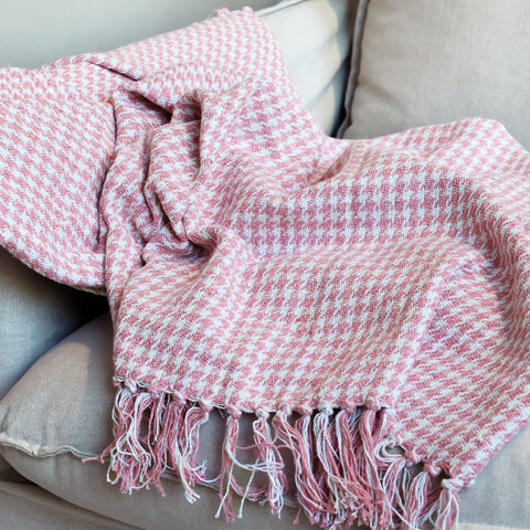 Recycled Cotton Throw - Raspberry Gingham or Rose Diamond