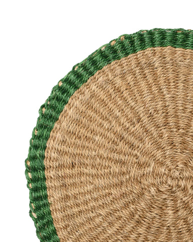 Woven Sisal Round Placemat with Green Trim