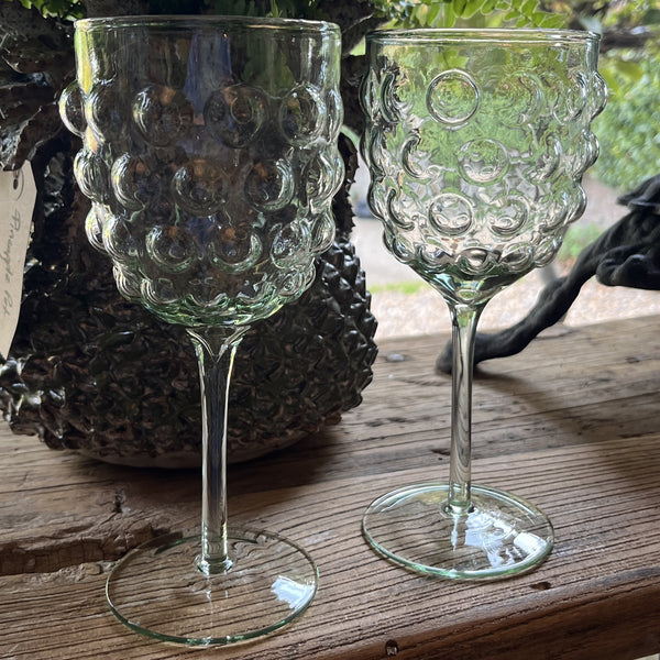 Sea Green Glass Bubble Wine Glass- Set of Four