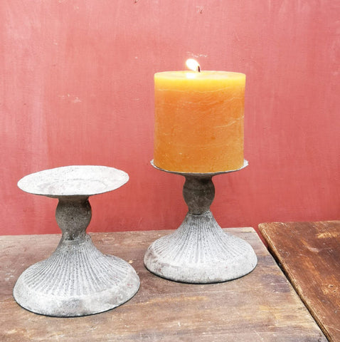 <strong>Antique Zinc Pillar Candle Holder - Two Style Options</strong><br>