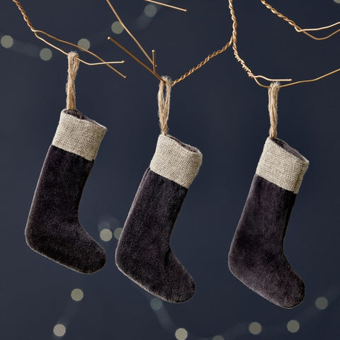 Set of Three Mini Velvet Stockings - Charcoal