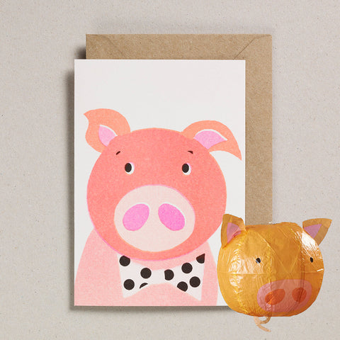 Japanese Paper Balloon Card - Pig