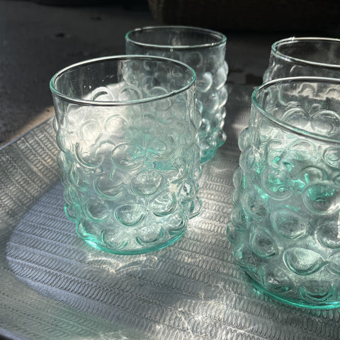 Sea Green Glass Bubble Tumblers - Set of Four