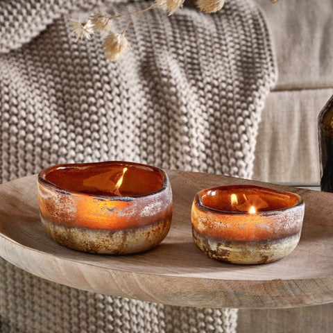 Frosted Amber Glass Tealight Holder - Set of Two Sizes