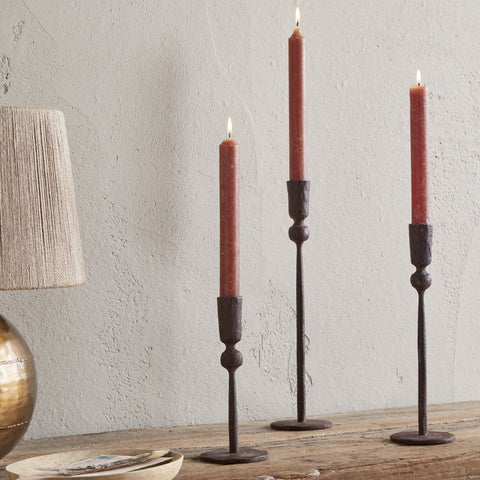 Handmade Hammered Rust Finish Iron Candlestick - Three Sizes