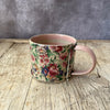 Small Handmade Ceramic Mug by Virginia Graham - Floral with Stripes - Pink