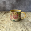 Small Handmade Ceramic Mug by Virginia Graham - Floral with Stripes - Yellow