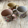 Small Handmade Ceramic Mug by Virginia Graham - Floral with Stripes