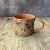 Small Handmade Ceramic Mug by Virginia Graham - Floral with Spots - Peachy Pink