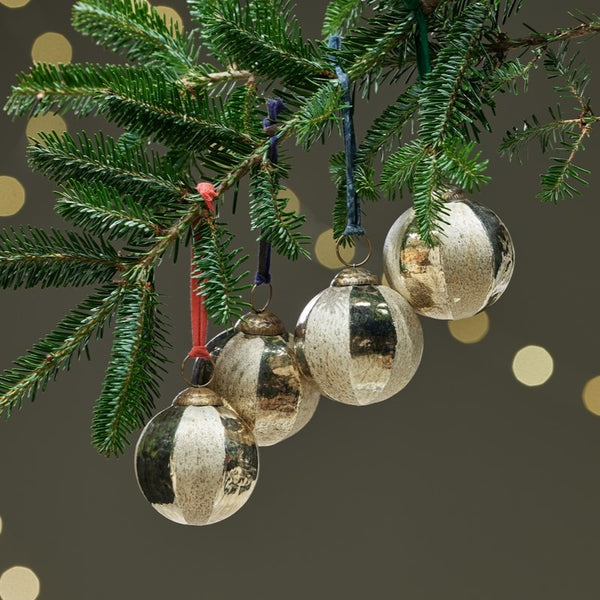 Etched Gold Stripe Baubles - Set of Four