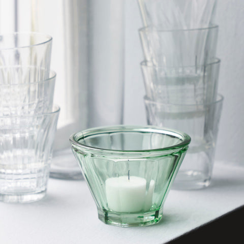 Fluted Jam Jar Style Glass Tealight Holder - Green