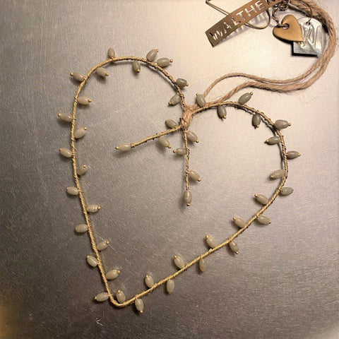 Brass Wire Heart with Grey Beads Hanging Decoration Walther & Co