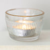 Pressed Glass Tealight Holder with Gold Rim - Small - Ribbed