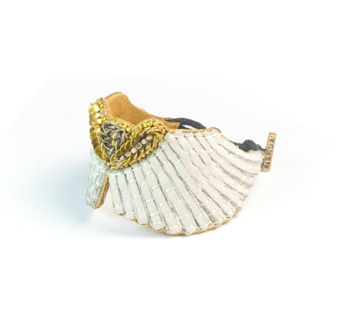Nahua Angy Bracelet - Cream - leather angel wings bracelet with sequins and beads