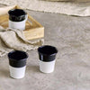 dipped black and white enamel mug cup beaker no handle