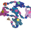 string of blue and mauve felt elephants fairtrade