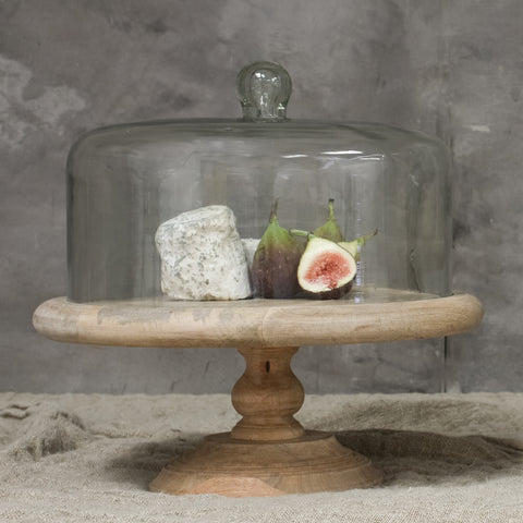 Mango Wood Cake Stand with Recycled Glass Dome - Greige - Home & Garden - Chiswick, London W4 