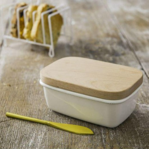 Ceramic Butter Dish With Wooden Lid, Large Butter Holder For