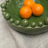 Large Green Ceramic Bowl with Bobbles on Rim