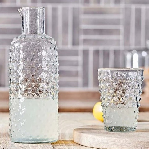 Recycled Glass Bottle Shape Carafe with Bobble Finish