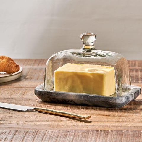 Marble Based Butter Dish with Glass Lid