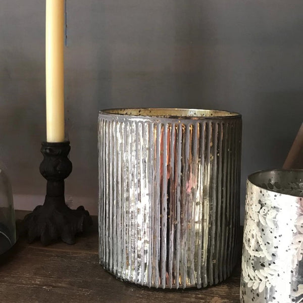 Large Ribbed Antique Silver Tealight Holder Two Sizes