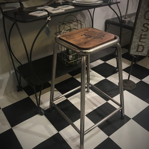 Set of Three Wood and Iron Stools - Greige - Home & Garden - Chiswick, London W4