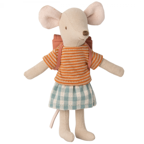 Maileg Big Sister Tricycle Mouse with Bag Old Rose