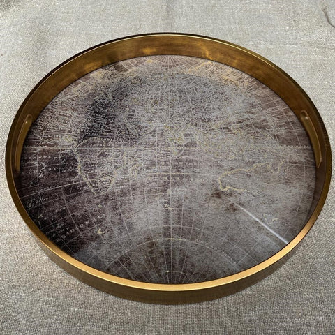 Round Gold World Map Mirrored Tray - 36cm