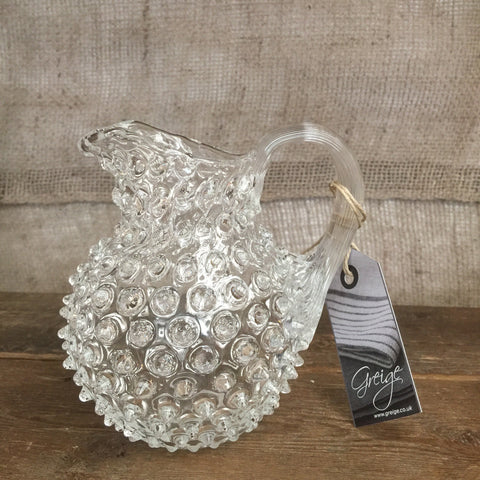 Rounded Glass Jug - Hobnail Design - Three Sizes - Various Colours - Greige - Home & Garden - Chiswick, London W4 