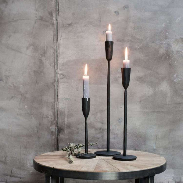 Antique Black Iron Candlestick - 20cm