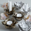 White Melange Porcelain Flower Petal Leaves Candle or Tealight Holder