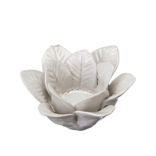 White Melange Porcelain Flower Petal Leaves T-light Holder
