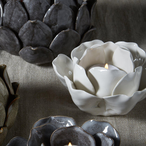 Porcelain Flower Tealight Holder - Pure White