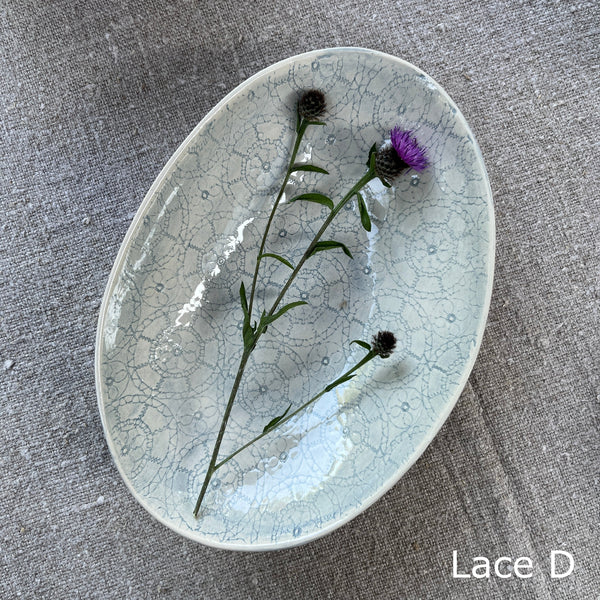 Wonki Ware Oval Bowl Medium - Duck Egg Lace and Wash