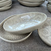 Wonki Ware Sushi Tapas Dish Warm Grey Lace Pattern