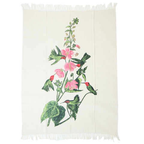 Cotton Throw or Tablecloth - Green Birds