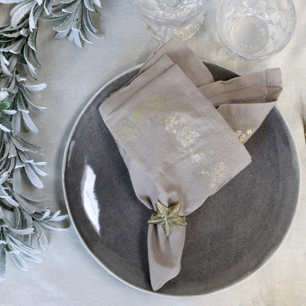 Four Gold Snowflake Napkins - Linen or White