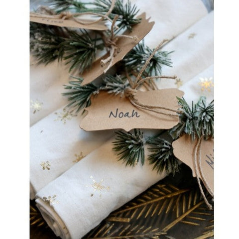 Set of Four Cotton Napkins with Gold Stars Detail - White or Linen