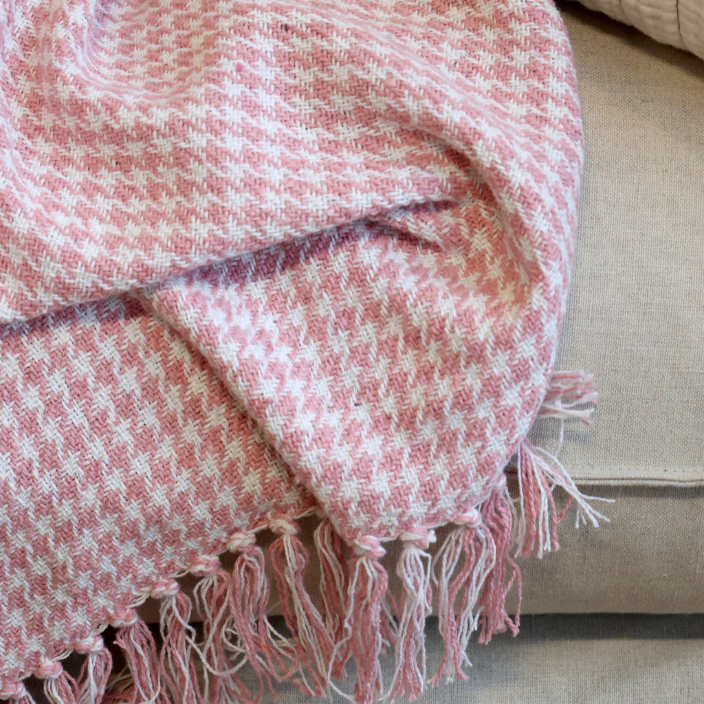Cotton Raspberry Throw Recycled Cotton Throw - Raspberry Gingham or Rose Diamond – Greige ...
