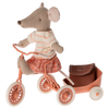 Maileg Tricycle Mouse, Big Sister with Bag - Coral