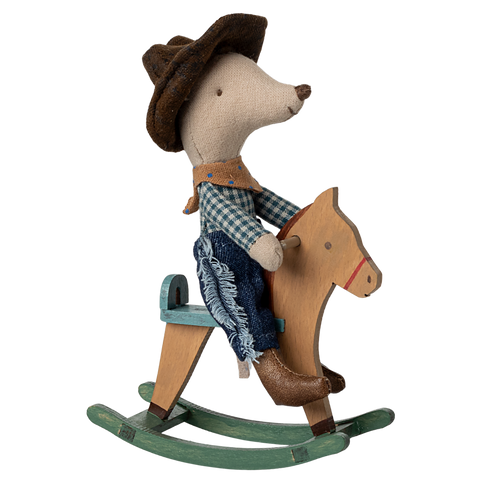 Maileg Cowboy Mouse on Rocking Horse, Little Brother