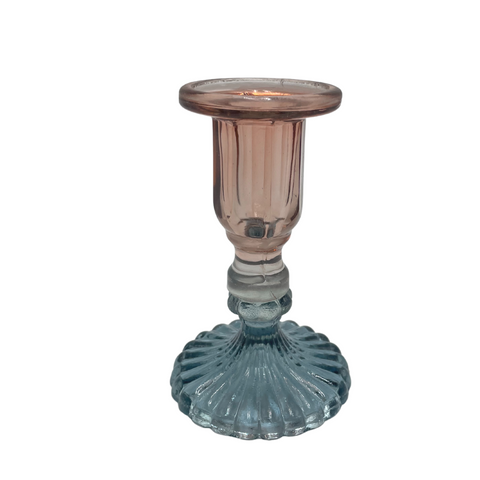 Recycled Glass Candlestick - H 11cm - Dual Coloured