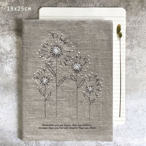Large Linen Notebook - Remember you are braver...
