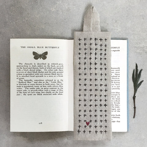 Linen Bookmark - Black Squares