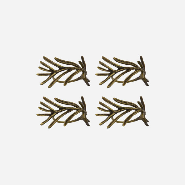 Fir Sprig Napkin Rings - Antique Brass - Set of Four