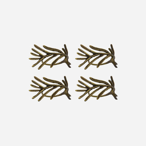 Fir Sprig Napkin Rings - Antique Brass - Set of Four