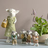 Grey Felt Sheep with Green Knitted Jacket and Snowdrop - 11cm