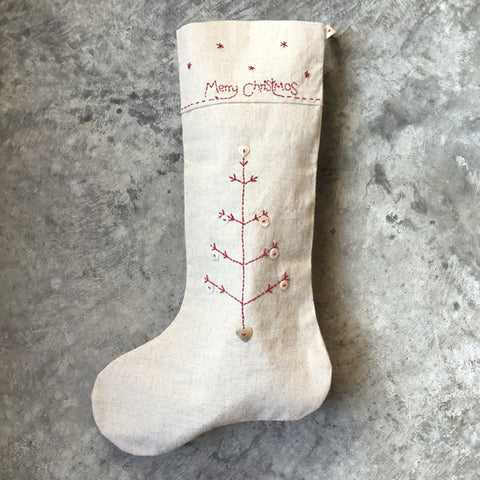 Linen Stocking - Merry Christmas