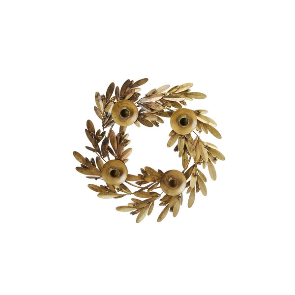 Antique Brass Mistletoe Wreath Candle Holder for Four Candles